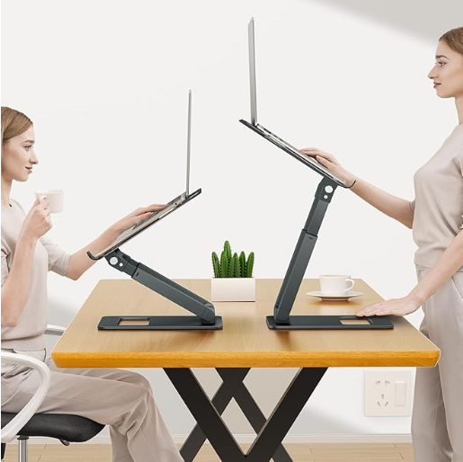 Höhenverstellbarer Laptop-Ständer für den Schreibtisch – Teleskopierbarer Computer-Ständer mit ausziehbarem Design, ergonomische Laptop-Erhöhung, passend für alle Laptops von 10 bis 17 Zoll – Grau