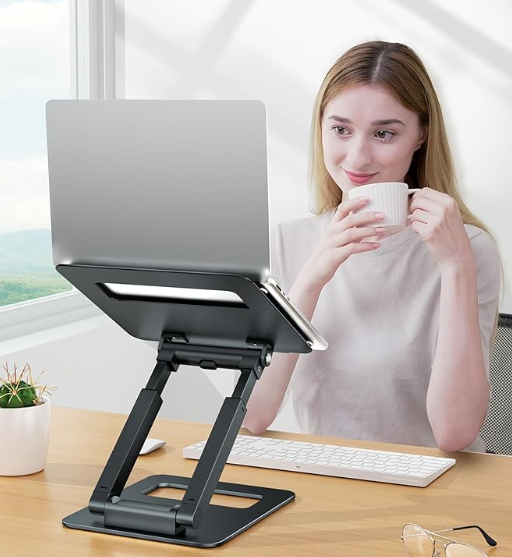 Höhenverstellbarer Laptop-Ständer für den Schreibtisch – Teleskopierbarer Computer-Ständer mit ausziehbarem Design, ergonomische Laptop-Erhöhung, passend für alle Laptops von 10 bis 17 Zoll – Grau